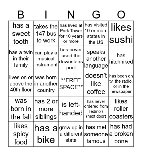 Find Someone Who... Bingo Card