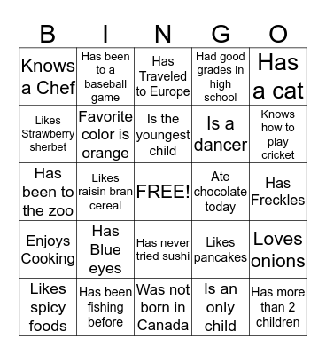 People Bingo  Bingo Card
