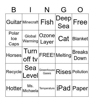Global Warming Bingo Card