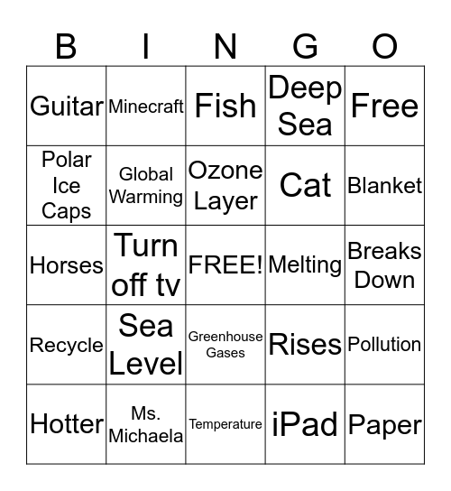 Global Warming Bingo Card