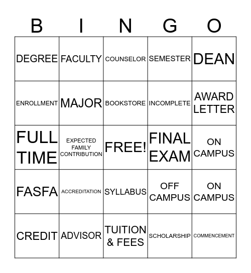 SHAW U. PARENT Bingo Card