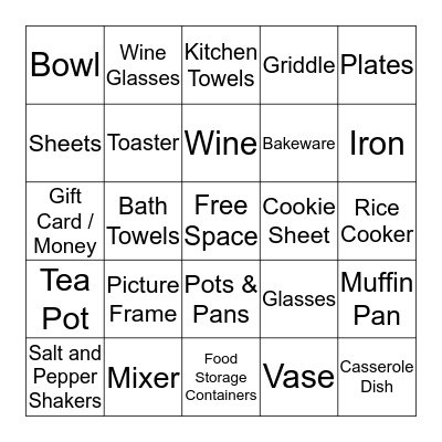 Katie's Bridal Bingo Card