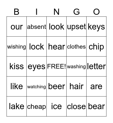 Sound Alike Words Bingo Card