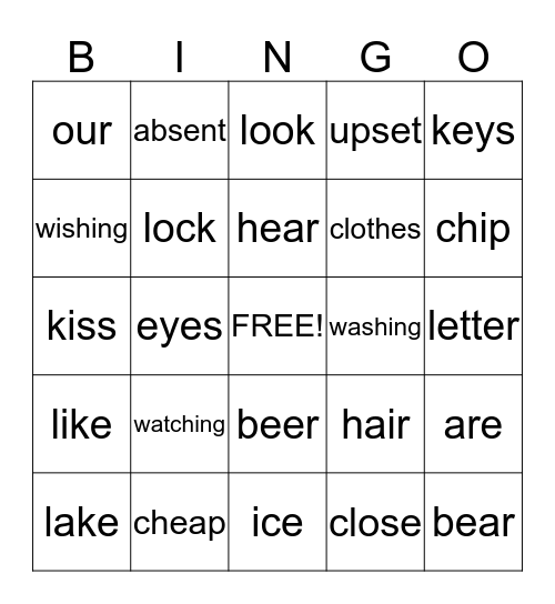 Sound Alike Words Bingo Card