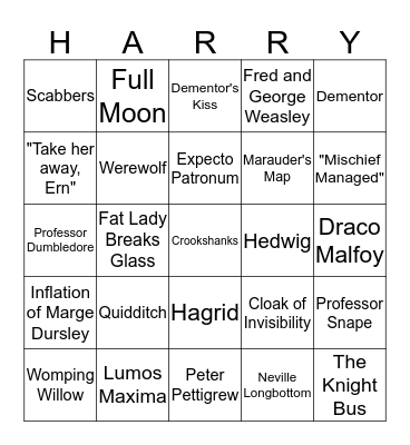 Harry Potter and the Prisoner of Azkaban Bingo Card