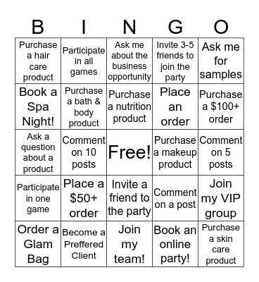 Arbonne Bingo Card