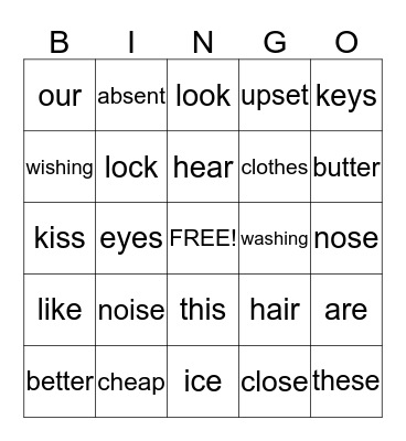 Sound Alike Words Bingo Card