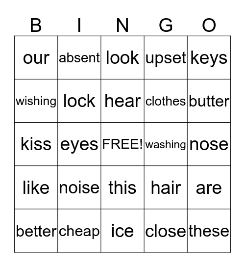 Sound Alike Words Bingo Card