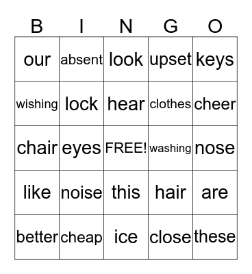 Sound Alike Words Bingo Card