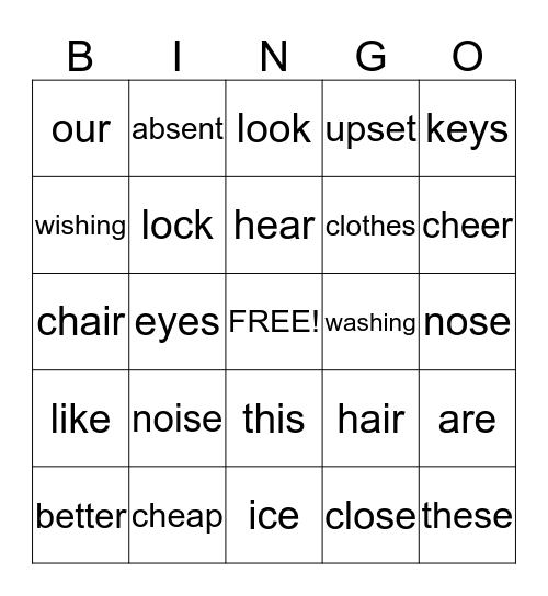 Sound Alike Words Bingo Card