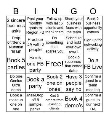 Booking Challenge Bingo Card