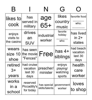 Monroe Stevenson/Hannah Smith Family Bingo Card