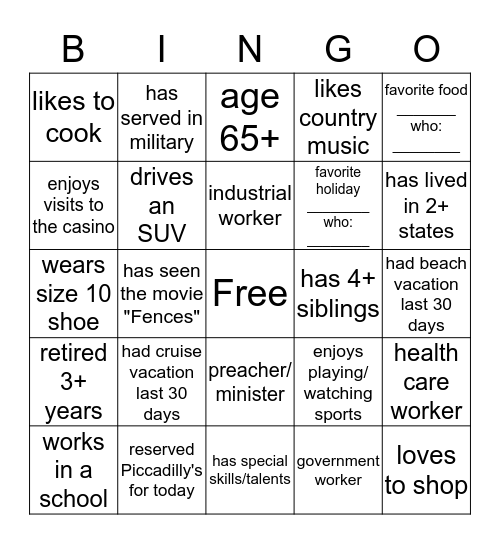 Monroe Stevenson/Hannah Smith Family Bingo Card