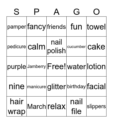 Angeia's 9th Birthday Bingo Card