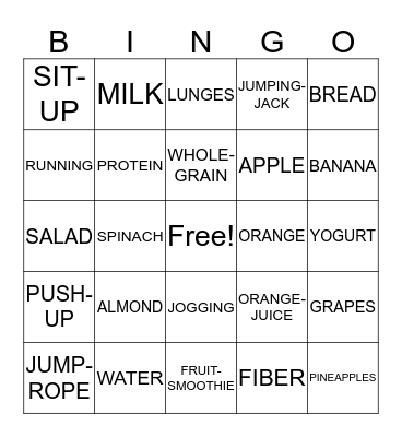 NUTRITION AND EXERCISE  Bingo Card