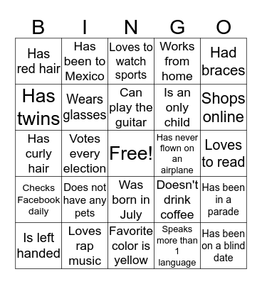 Name:                           Email:                                  Bingo Card