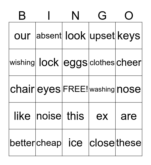Sound Alike Words Bingo Card