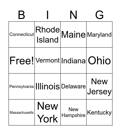 Northeast States & Capitals Bingo Card