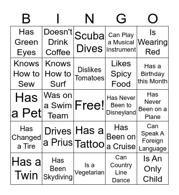 Social Bingo Card