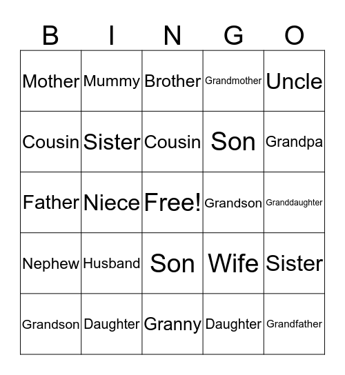 FAMILY BINGO Card