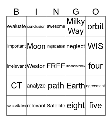 5 in 5 Bingo Card