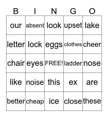 Sound Alike Words Bingo Card