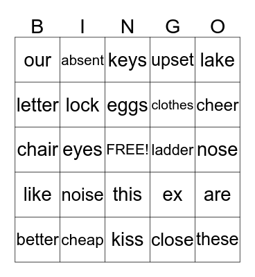 Sound Alike Words Bingo Card