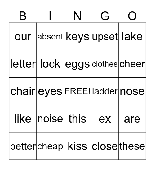 Sound Alike Words Bingo Card
