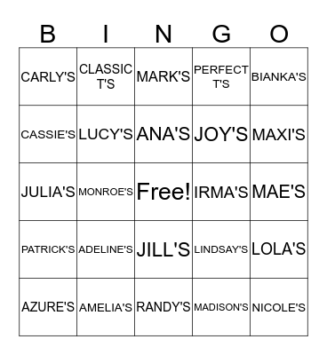 LuLaRoe Jessica Lauren - BINGO Card