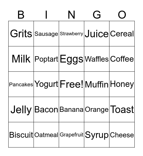 Breakfast Bingo Card