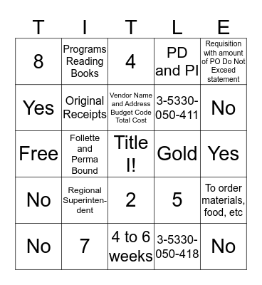 Title I Bingo Card