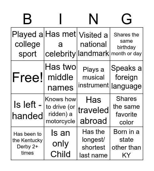 Untitled Bingo Card