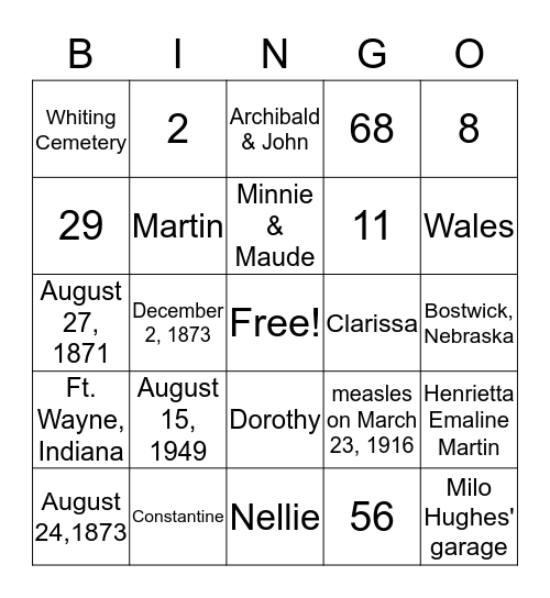 Hughes Bingo Card