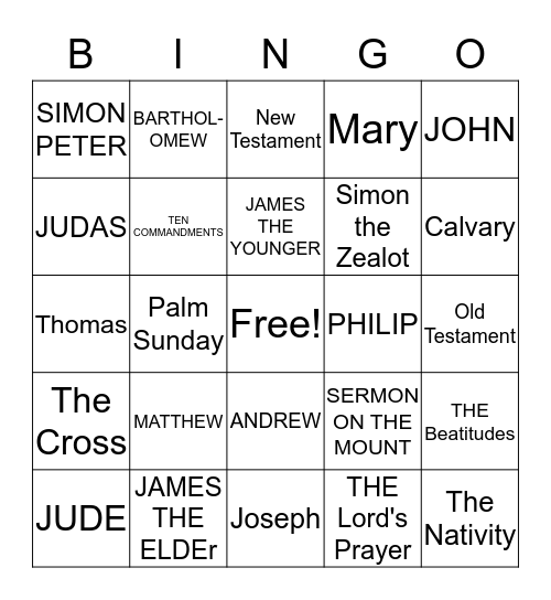 THE DISCIPLES Bingo Card