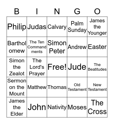 THE DISCIPLES Bingo Card