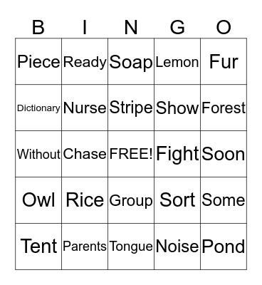 Vocabulary Bingo Card