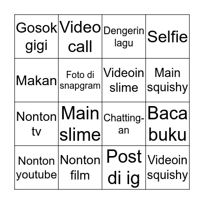 Sebelum Tidur Bingo Card
