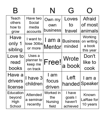 LaRae's Mingle Bingo  Bingo Card