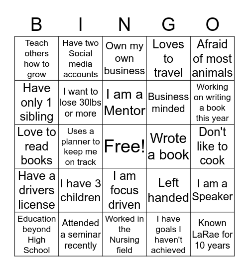 LaRae's Mingle Bingo  Bingo Card