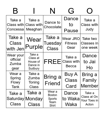 Beach Blanket Zumba Bingo Card