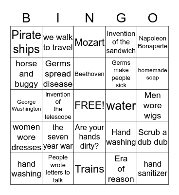 The 1700's Bingo Card
