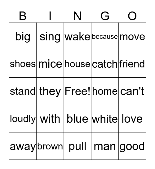 Pete the Cat Bingo Card