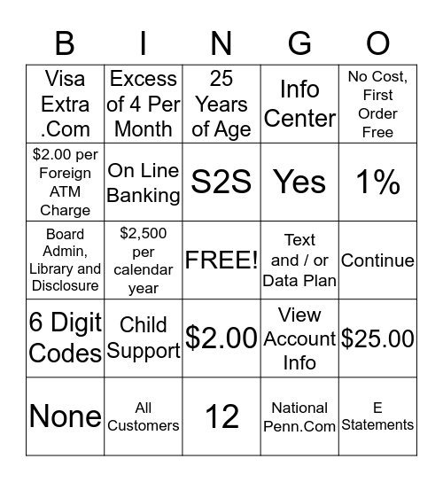 Product Knowledge Bingo Card