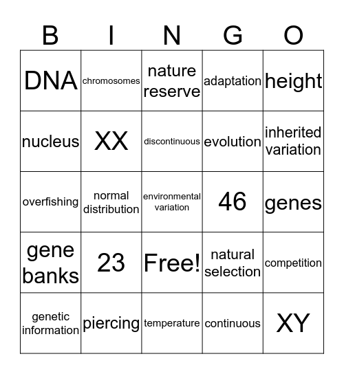 Genes and evolution Bingo Card