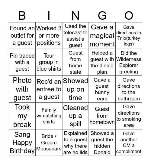 FOH Resto Bingo Card