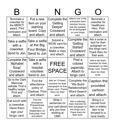 Patient Access Week 2017 Bingo Card