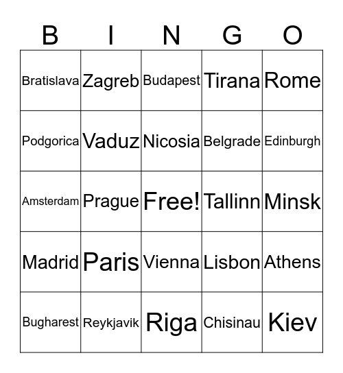 Geography Bingo Card