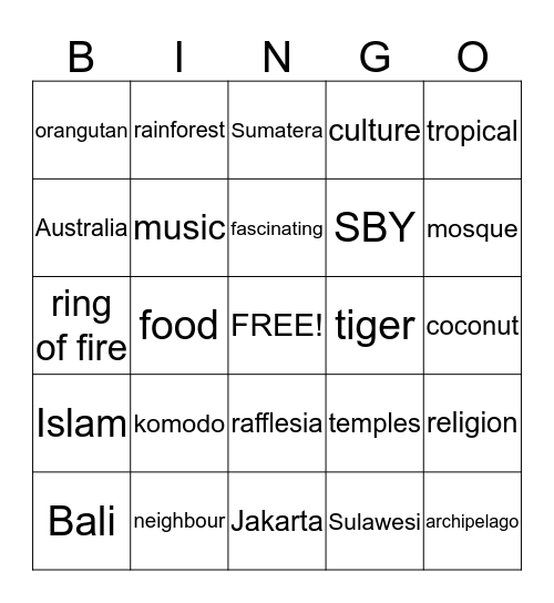 Indonesia Bingo Card