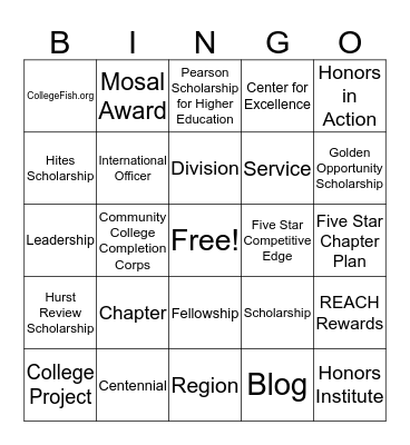 Phi Theta Kappa BINGO! Bingo Card
