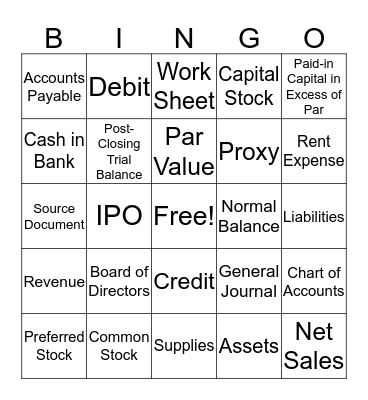 Accounting BINGO Card